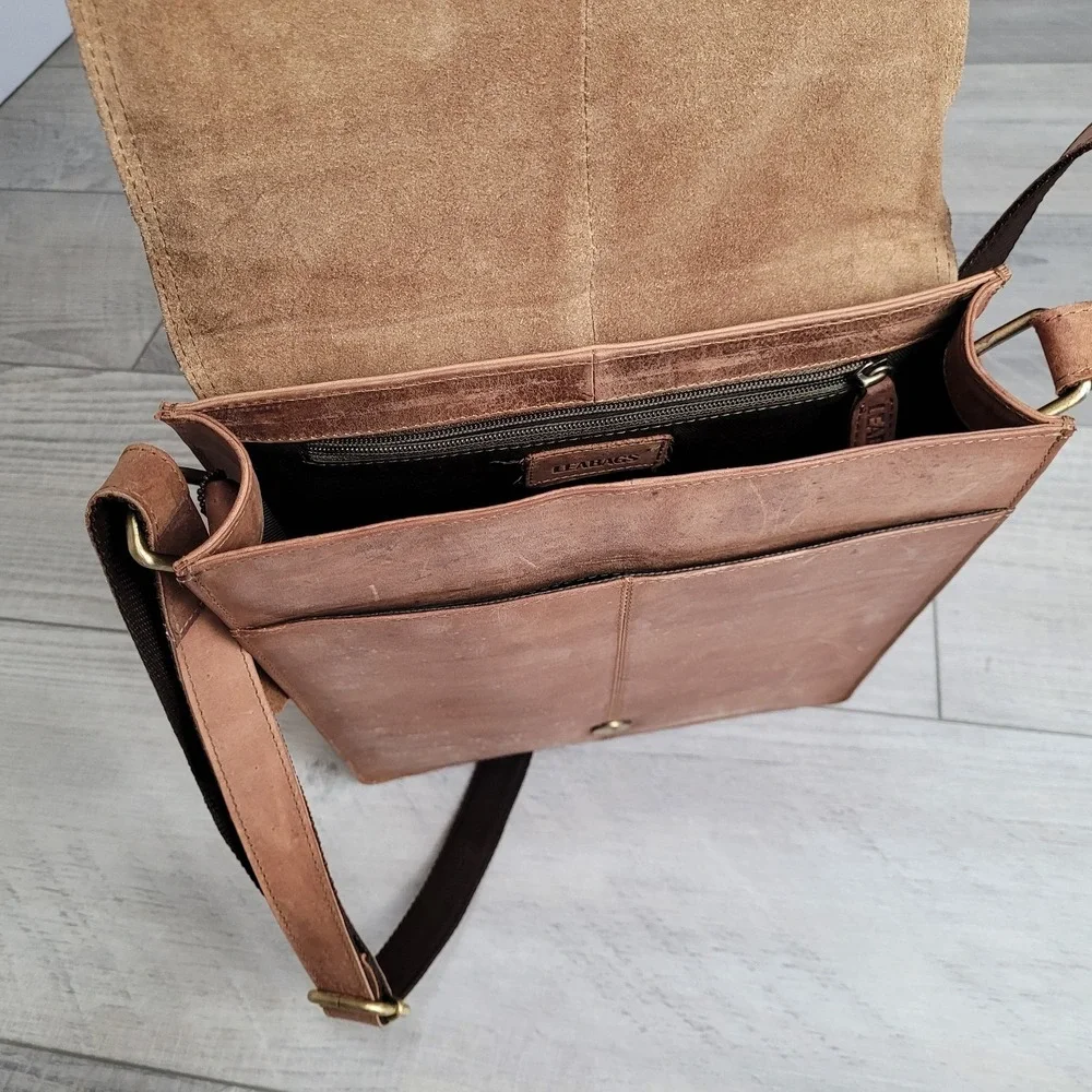 Leabags Messenger Bag 100% Leather Shoulder Strap Flap Brown 12x10